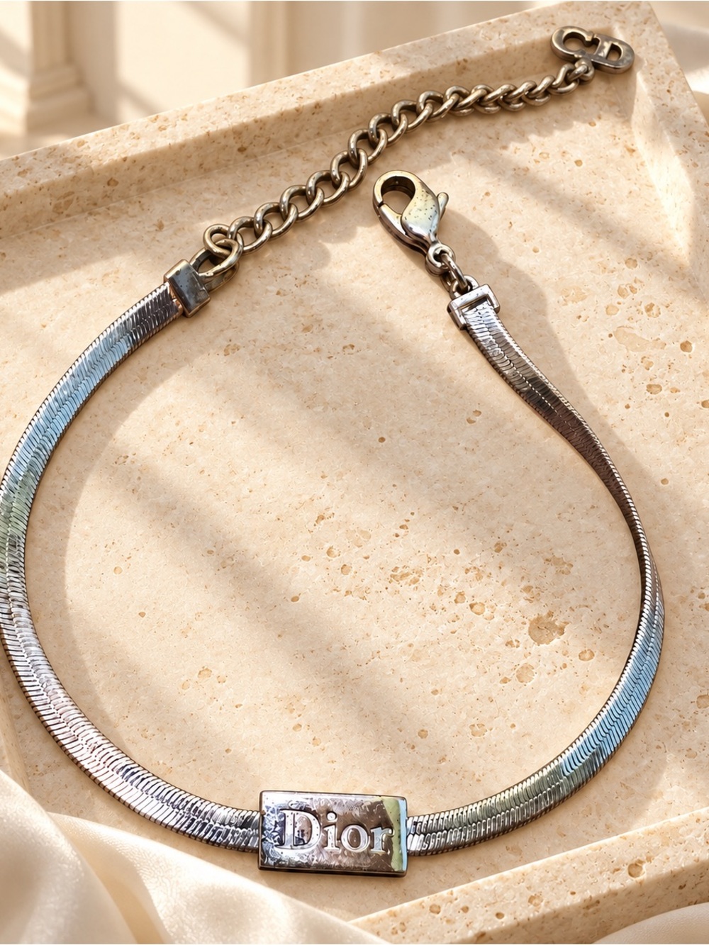 Vintage Christian Dior Silver-Tone Dior Logo Bracelet CD Charm